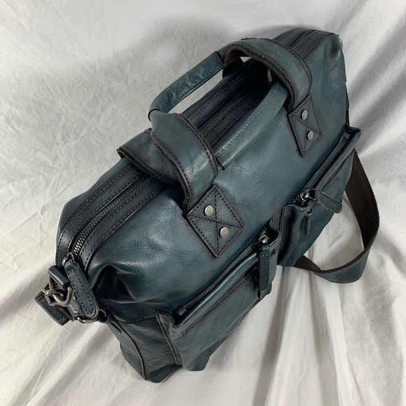 Genuine IVTG distressed blue leather briefcase messenger bag crossbody - Picture 6 of 16
